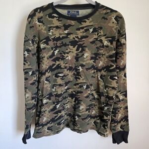 Polo Ralph Lauren Mens Thermal Cotton M Medium Green Camo Long Sl Waffle Knit